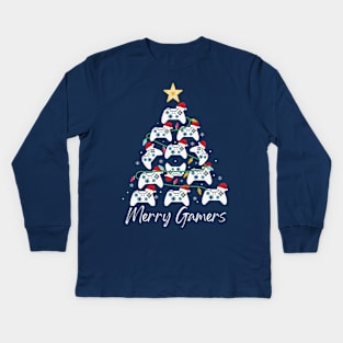 gamers Christmas Tree, gaming fun joystick Kids Long Sleeve T-Shirt